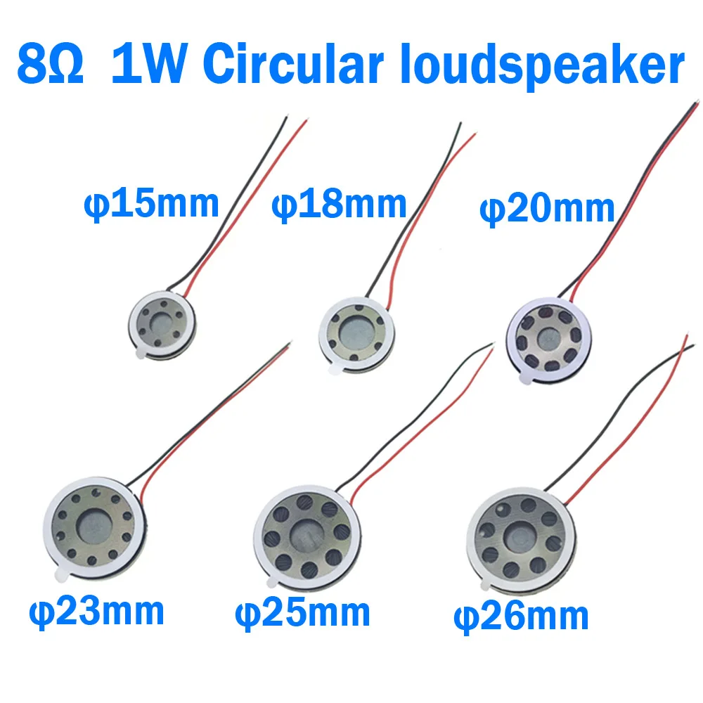 

8Ω 1W 15mm 18mm 20mm 23mm 25mm 26mm Round 8Ohm 1W Loud Speakers Mobile Phone Small Loudspeaker Audio 2P XH1.25mm terminal plug
