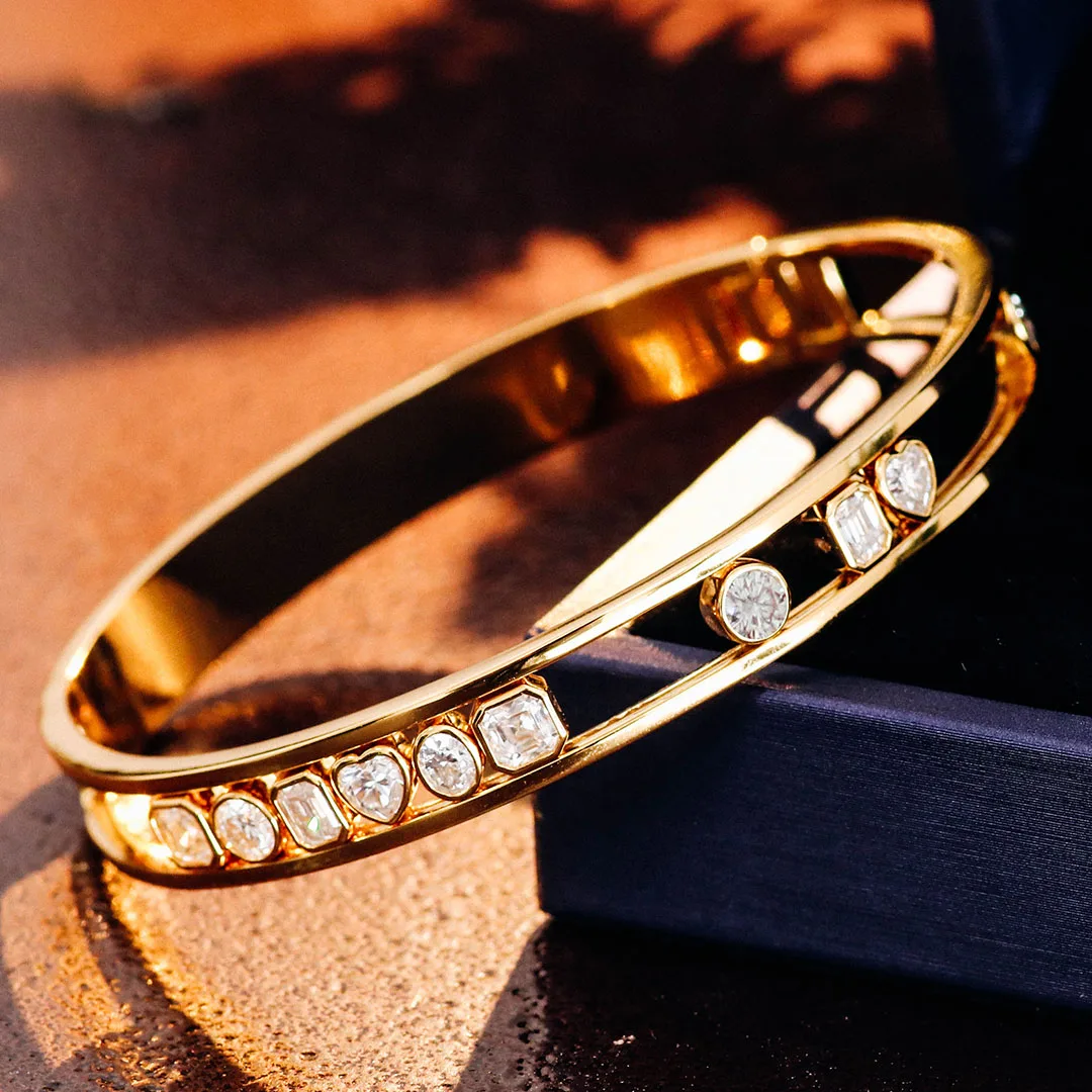 Provence Moissanite Bangles for Women D Color Real Gold Luxury Bracelet for Woman Custom Jewelry Classic Bangles