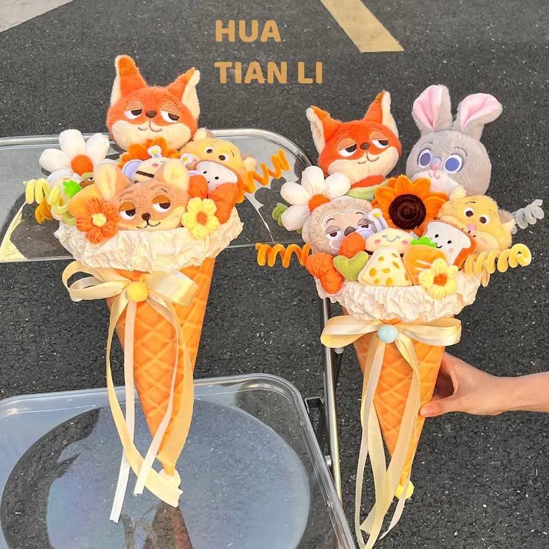 

Плюшевые куклы Ник и Джуди, букет из мороженого, игрушки по мотивам фильма «Зоотопия», романтический и креативный подарок ручной работы для девушки