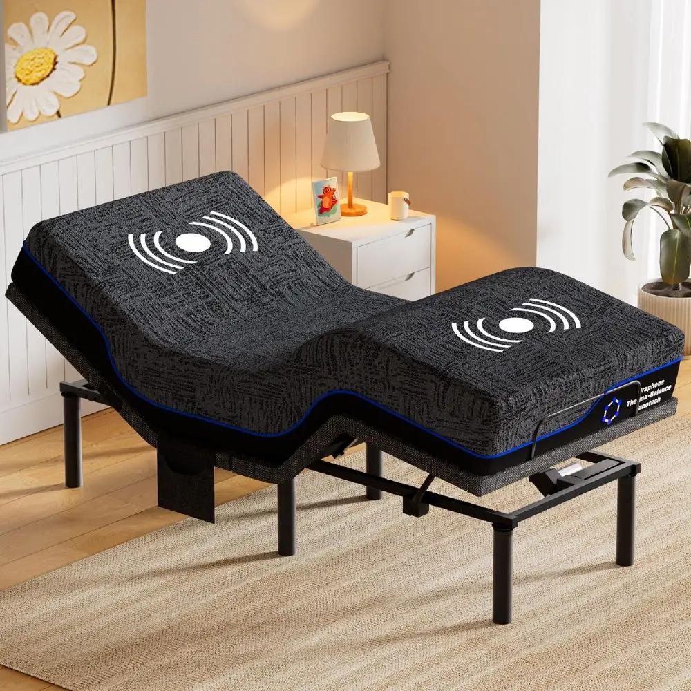 Twin XL Adjustable Bed Frame and 14 Inch Cooling Gel Memory Foam Mattress Set, Massage, Head amp Foot Incline, Wireless Remote,