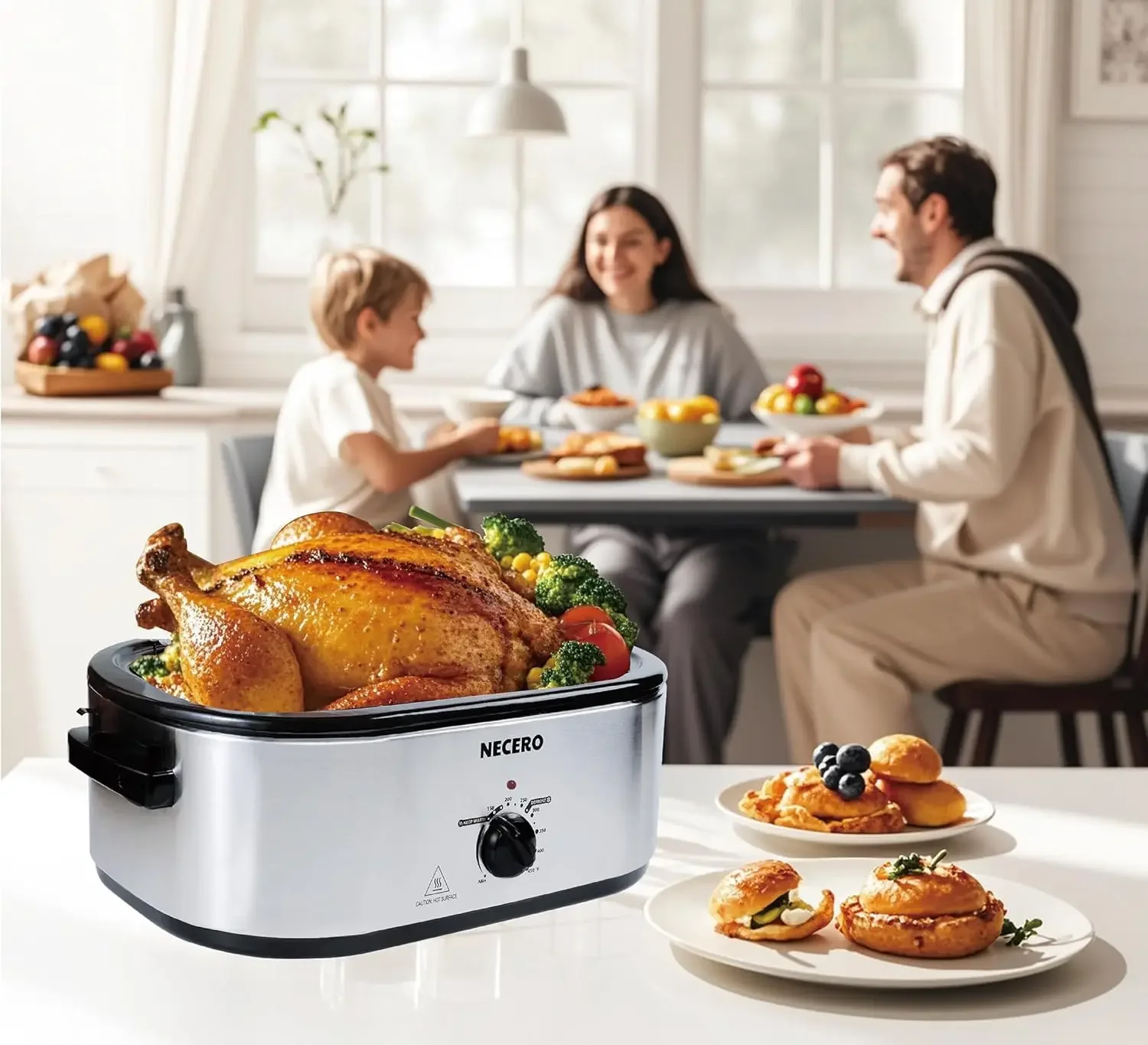 28Qt Electric Roaster with Visible Glass Lid, Electric Turkey Roaster Oven with Removable Pan & Rack150-450°F