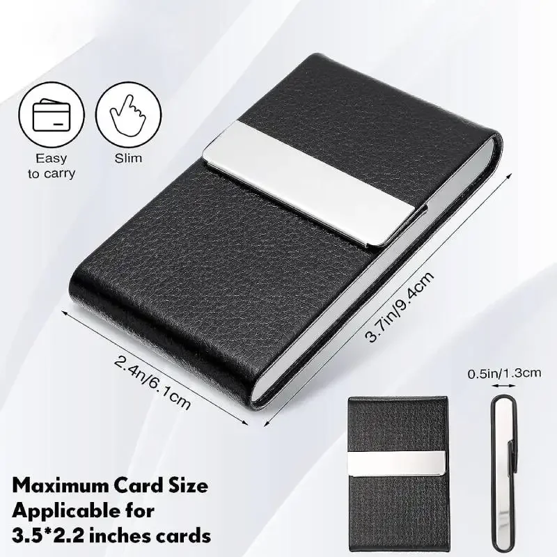 Business Card Holder PU Leather Business Card Case Name Card Wallet Slim Metal Pocket Organizer Gifts for Men Women Office