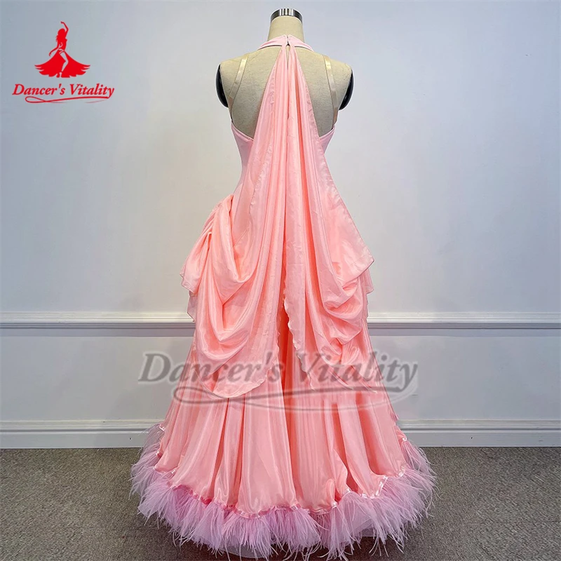 الكبار والطفل الفالس عالية الجودة لؤلؤة الحرير النسيج ممارسة أداء المسابقة ريشة نمط الحاشية السفلية فساتين مخصصة حيوية الراقصة