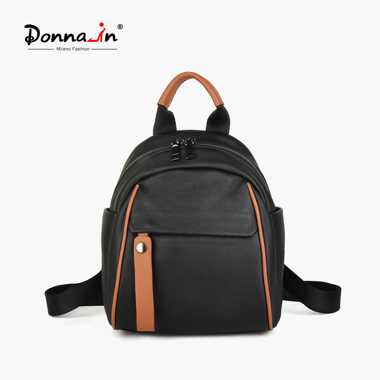 

Donna-in Women's Soft Leather Mini Backpack Lightweight Travel Shoulder Bag with Zipper Pockets