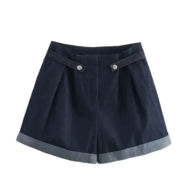 BabYoung Elegant Summer Denim Culottes Women Chic Solid Color Belt Decoration Slim A Line Zipper Button Paper Bag Shorts