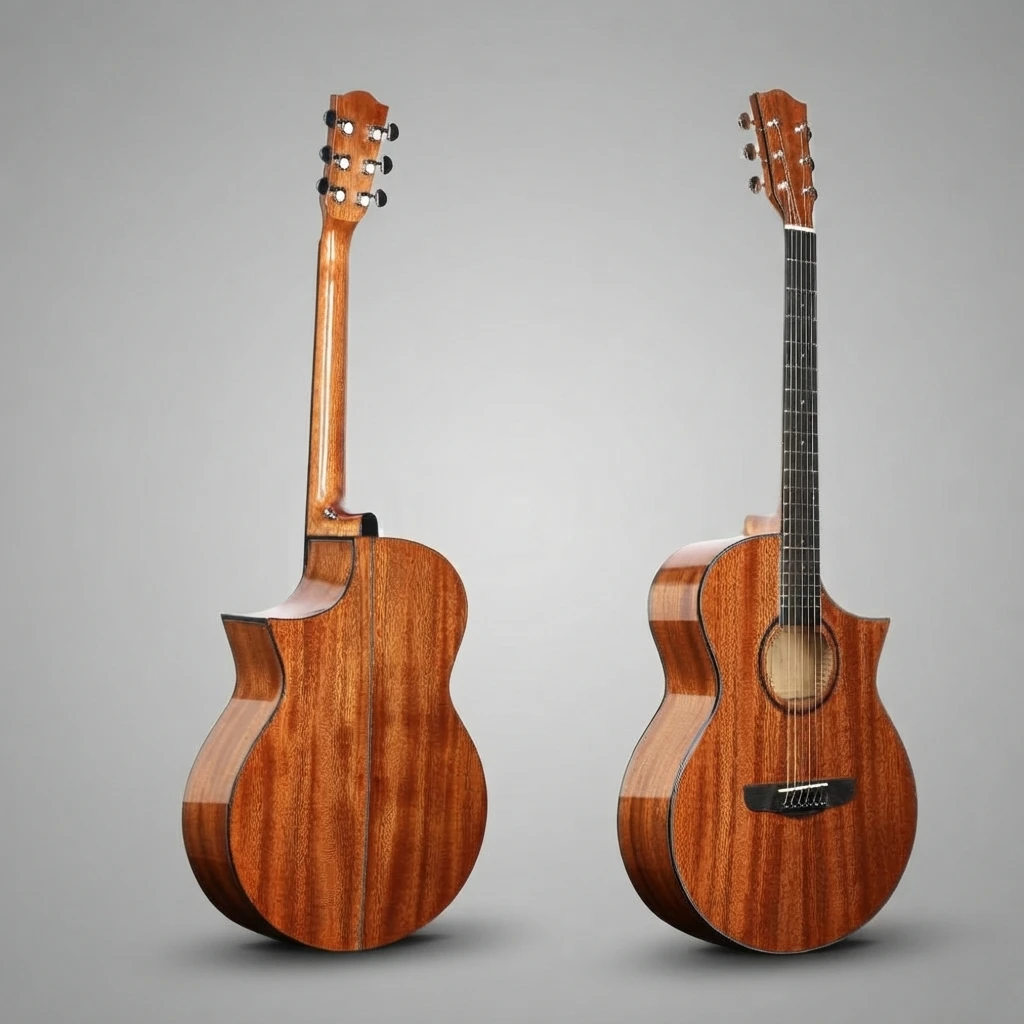 6 String Special Cutaway Acoustic Folk Guitar Gloss Steel String for Beginner Adult Players Music Practice Stage Performance