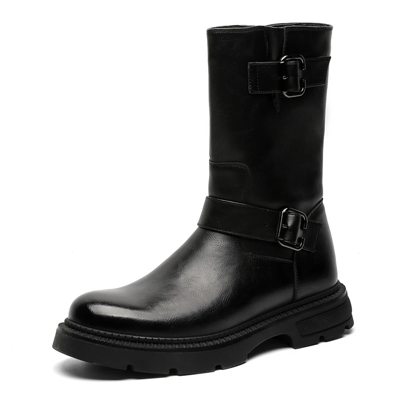 men casual cosplay nightclub long knight boots genuine leather platform shoes vintage cowboy high boot designer motorcycle botas