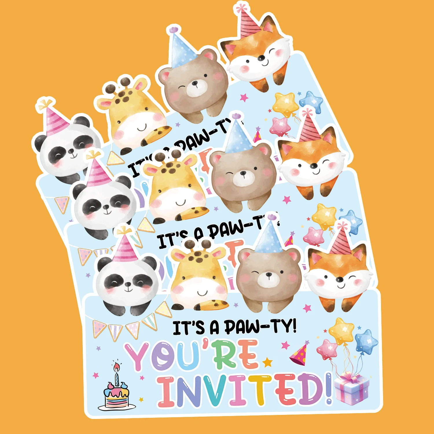 Cute Animal Theme Birthday party invitation card Cartoon mini greeting card single-page campaign Birthday kids party stuff