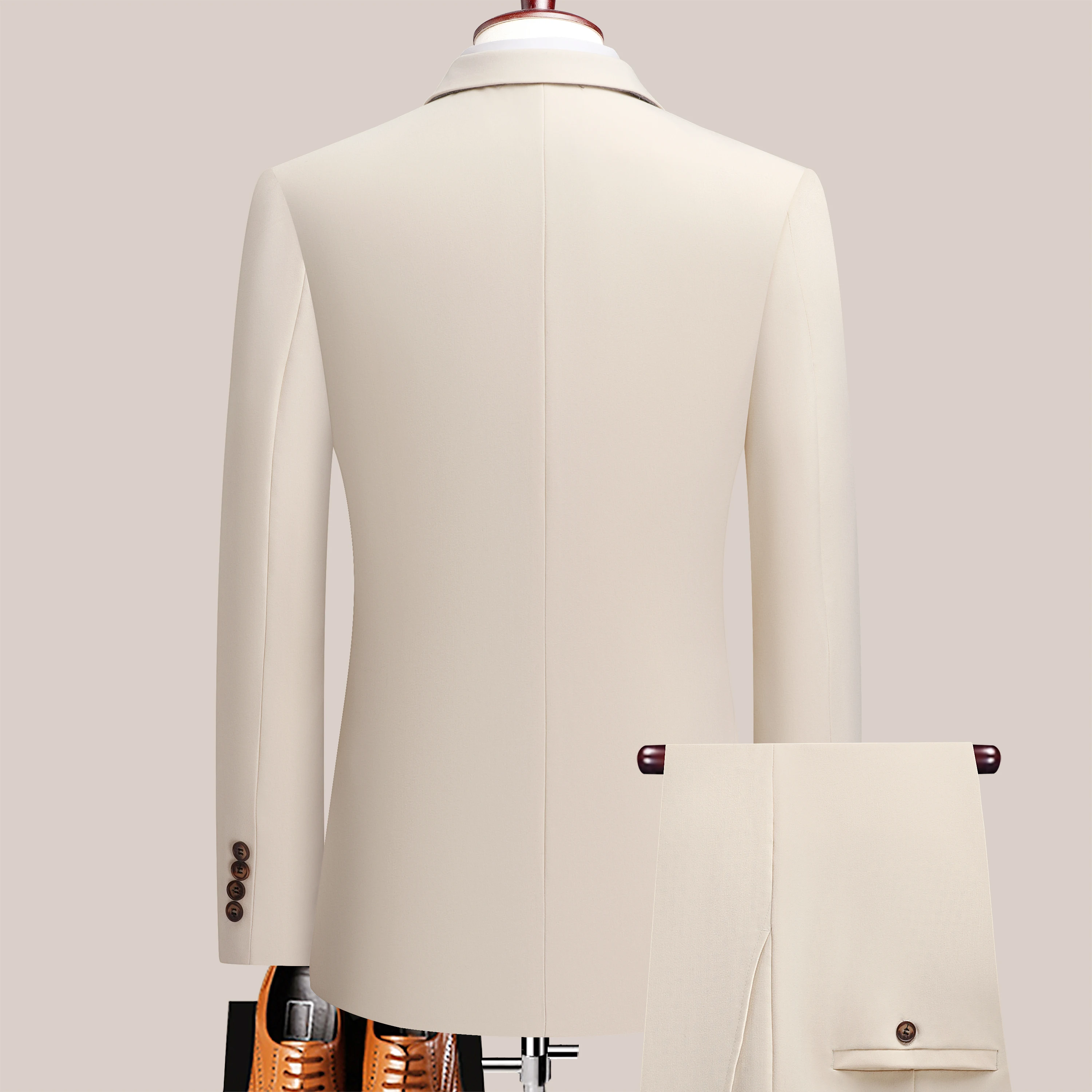 Das neueste zweiteilige Herrenanzug-Set in einfarbiger Farbe mit Reverskragen und zweireihigen Knöpfen für vier Jahreszeiten, Herren-Business-S