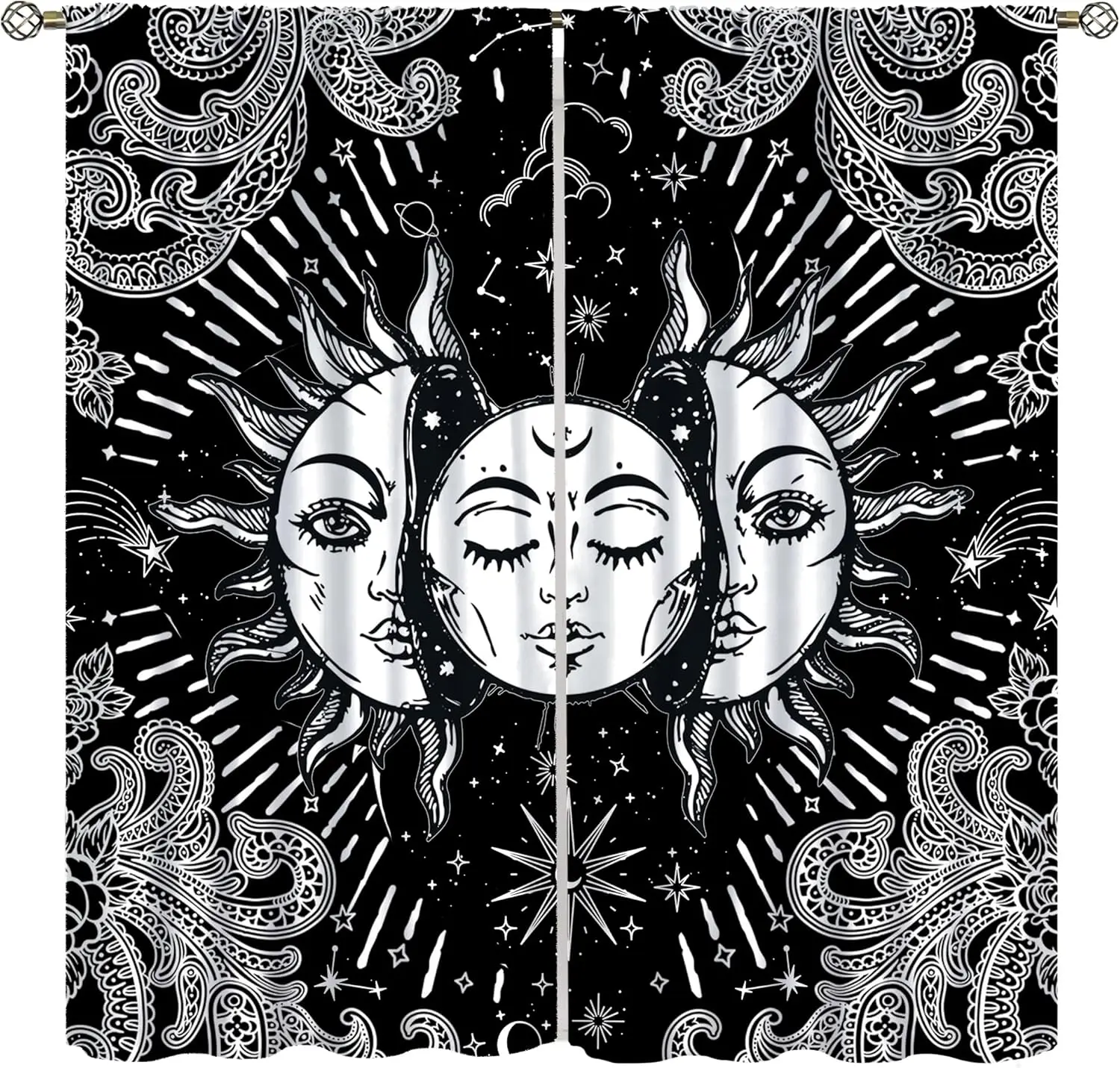Sun Moon Curtains Boho Celestial Gothic Witchy Hippie Mandala Cosmos Sun Stars Mystic Constellation Aesthetic Tarot Windows