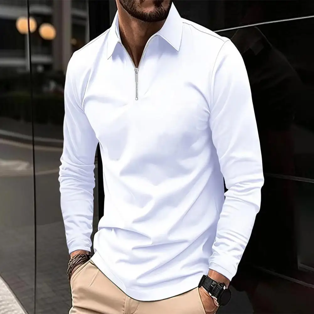 Men Shirt Fashion Long Sleeve Solid Color Men Top Lapel Design Soft Breathable Cotton Blend Pullover for Daily Wear