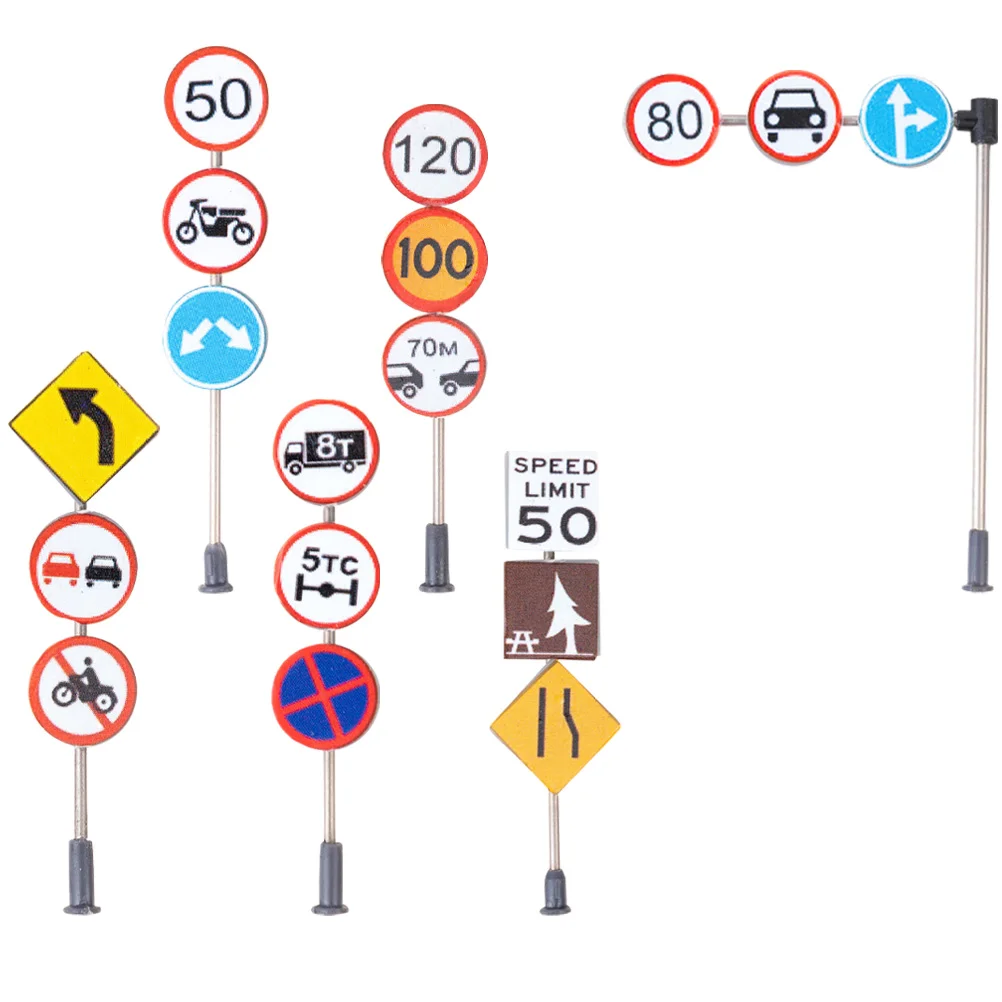 6-teiliges Mini-Verkehrsschilder aus ABS-Edelstahl, kompakte Größe, Sandtischmodell, Simulationsanzeige, Lernspielzeug für Kinder, Verkehr