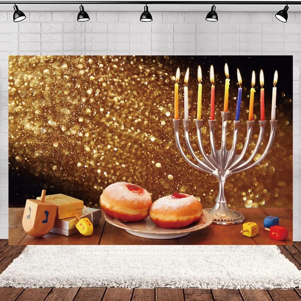 Happy Hanukkah Photography Backdrop Chanukah Jewish New Year Candlestick Bread Family Party Decor Background Photo Studio Props