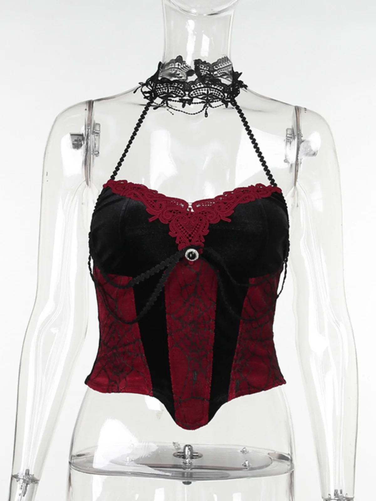 Conjunto de Fsia de loween em Veludo Deslumbrante para Mulheres, Vestido Midi em A com Saia de Cauda e Colete com Cint...