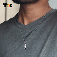 Vnox Simple Casual Necklaces for Men Women,Stainless Steel Feather Geometric Bar Coin Pendant,Unisex Minimalist Chic Neck Collar