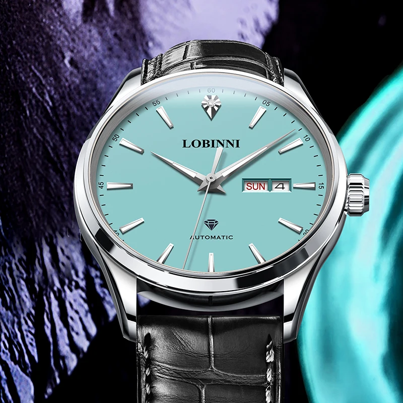 LOBINNI New Men Dress Watch Top Brand Luxury Miyota 8205 Automatic Mechanical Watches Sapphire Waterproof  5 Bar Leather Strap