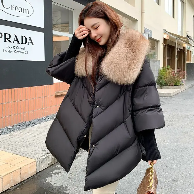

Luxury Large Fox Fur Collar White Duck Down Jacket for Women New Winter Warm Puffer Jacket Quilted Parka Coats Down Jacket Trend