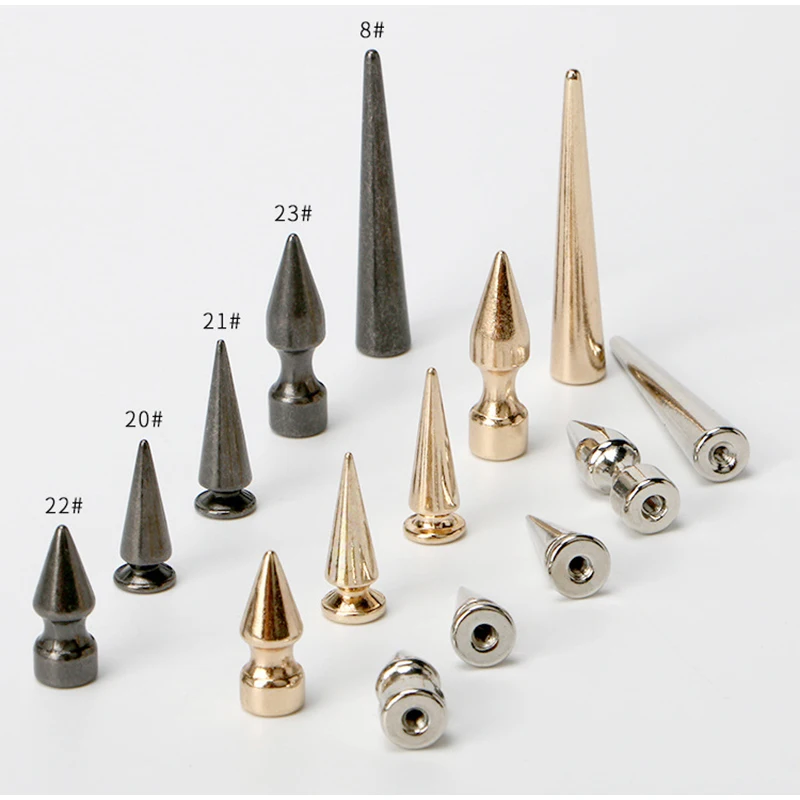 Silver Top-Grade Tapered Rivets, Big Leather Craft Studs, Black Spikes and Studs, Punk, Glod Rivets, 5 Sets,10 Sets/lot