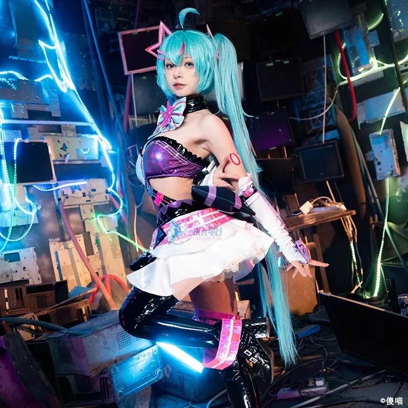 Anime Snow Miku Costume Cosplay Parrucche Donna Sexy Bar in pelle Gonna Abito Bunny Girl Kawaii Uniforme carina Abiti di carnevale di Halloween