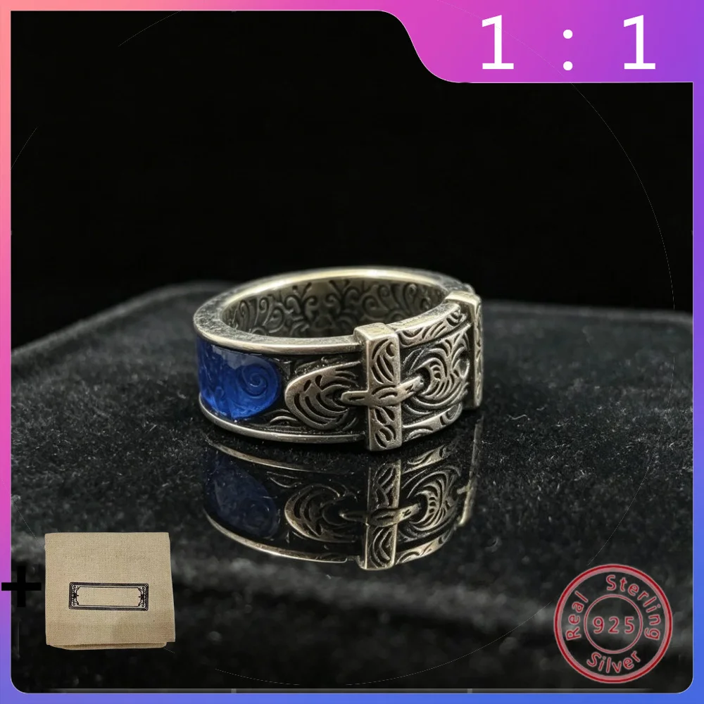 

2026 New S925 Silver Retro Letter Interlocking Tiger Head Ring Belt Buckle Men's and Women's Jewelry