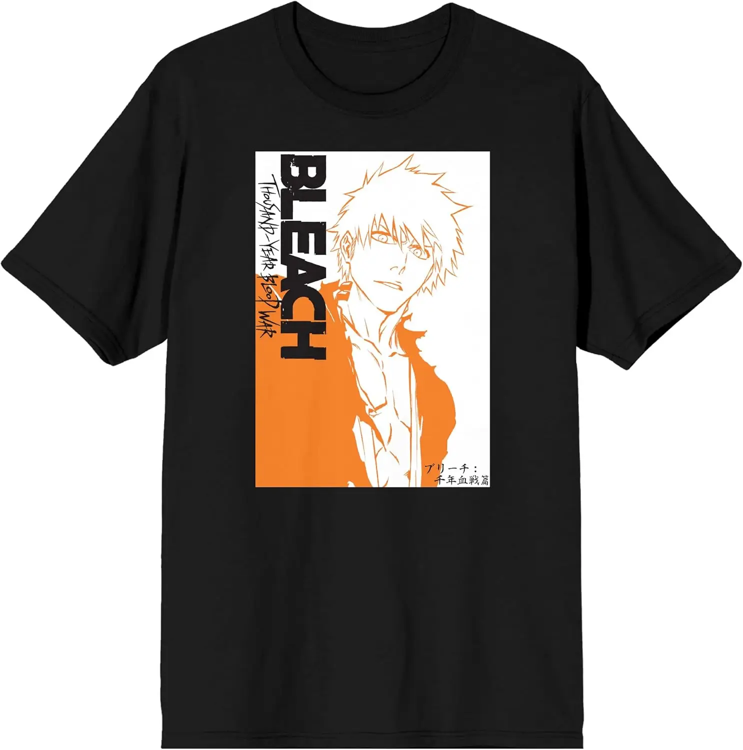 Bleach 1000 Year Blood War Ichigo Orange Box Art Crew Neck Short Sleeve Black Men’s T-shirt