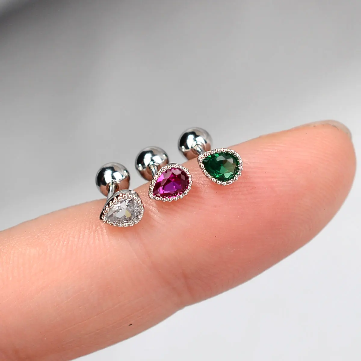 2PC Small Water Drop Zircon Tragus Cartilage Rook Helix Conch Earring Gold Color Crystal  Piercing Studs For Women Fine Jewelry