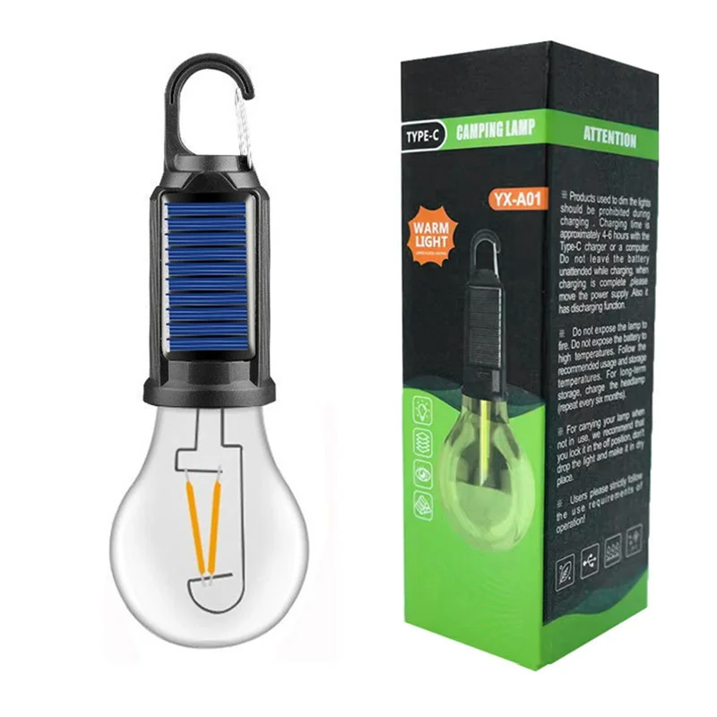 M11K-LED Camping Lamp Solar Powered USB Rechargeable Outdoor Tent Lights Hanging Light Bulbs Camping Flashlight Essentials