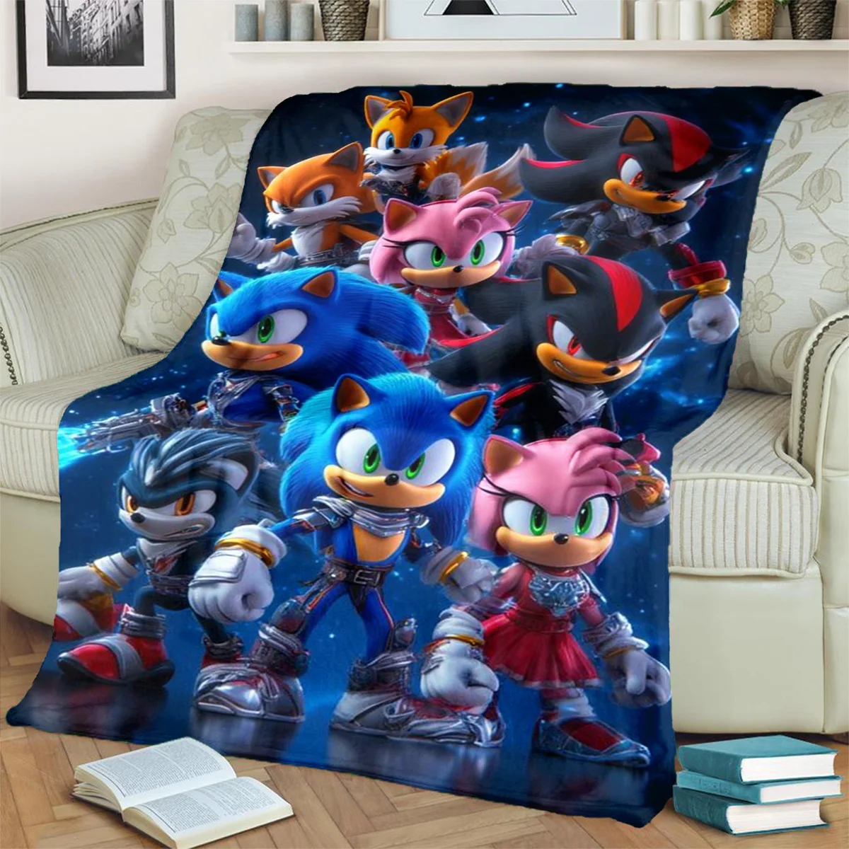 Sonic the Hedgehog Print Flannel Blanket  Comfortable for Travel, Picnics, Bedrooms, Sofas, Beds, Chairs-kwq183