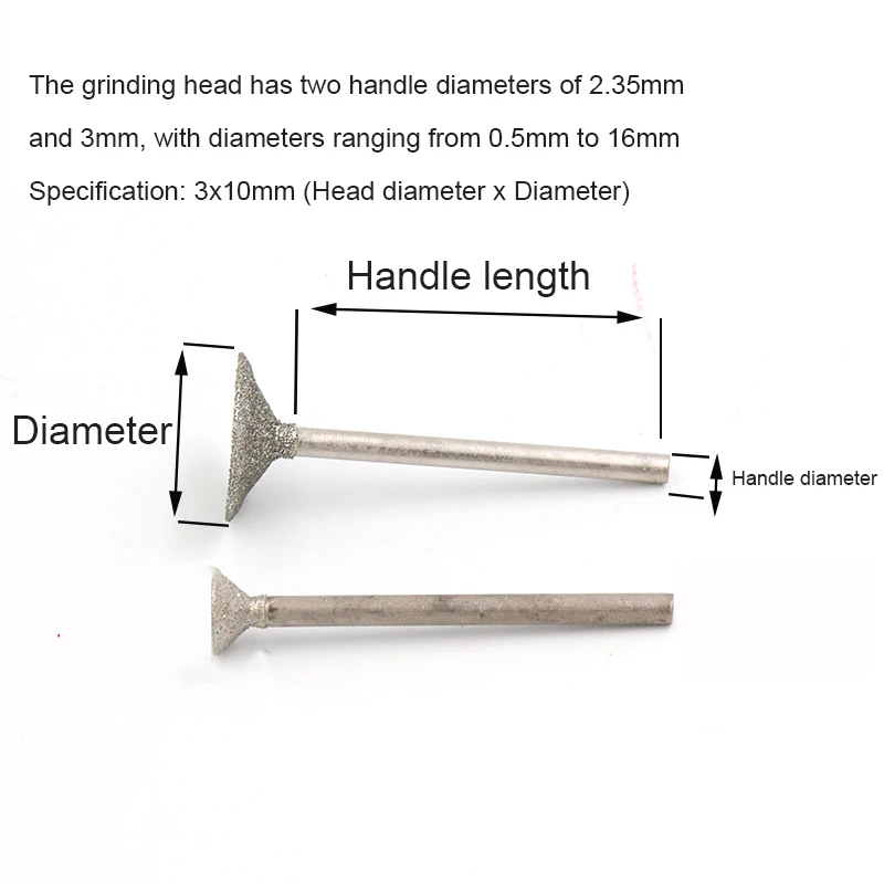 Diamond Grinding Head 2.35/3mm Shank Concave Jade Stone agate Carving Tools Electric Grinding Accessories
