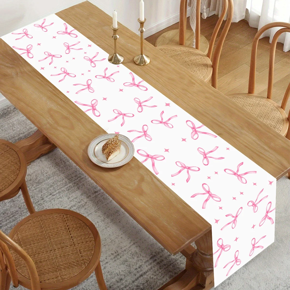 Pink Bow Table Runner Birthday Party Decoration Favors Polyester Tablecloth Wedding 1st Birthday Party Supplies