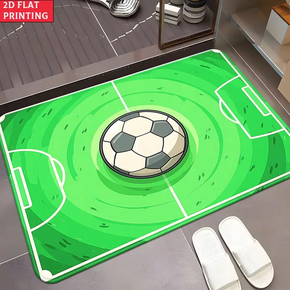 Newest Green Football Field Welcome Doormat, Sports Theme Entrance Rug for Front Door Boys Room Porch Decoration