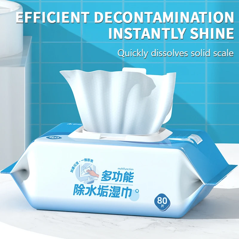 80pcs Kitchen Cleaning Dirt Wipes Multi-Functional Limescale Removal Hygiene Wipes Kitchen Bathroom Glass Cleaning Wipes