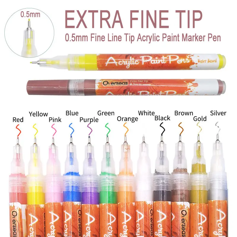 0.5mm Fine Line Needle Tip Acrylic Paint Art Marker Card Stone Glass Fabric Clothes Drawing Graffiti Fineliner Pen Art Supplies