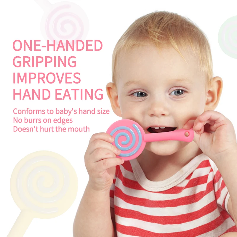 1pcs Baby Teether Toys 0 To 12 Months Training Grip Strength Lollipop Shape Baby Reborn Soft Silicone Baby Accessory Chewing Toy