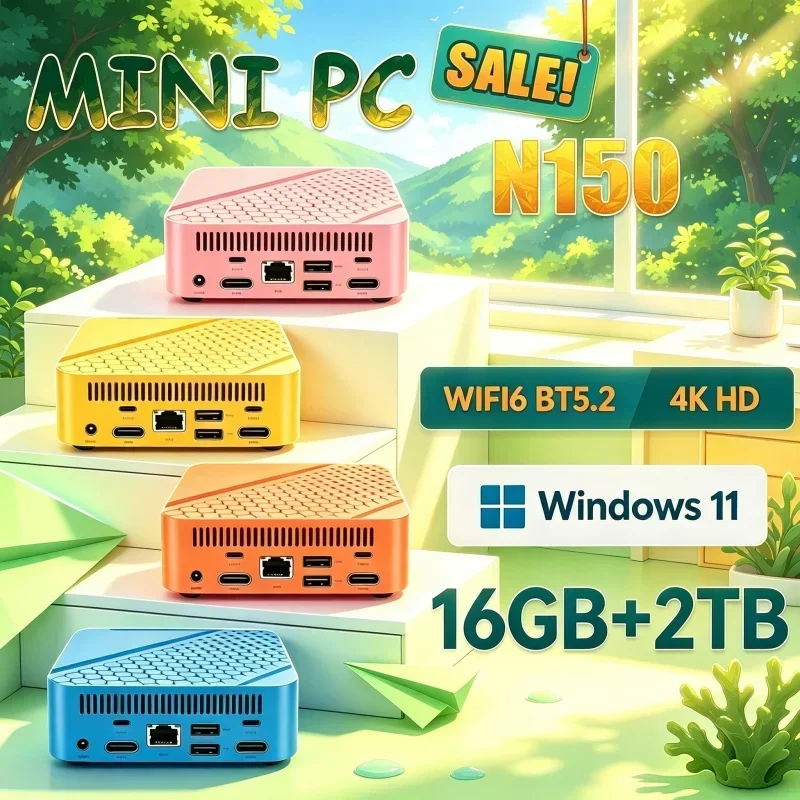 Intel Core N150 Mini Desktop 16GB RAM 1TB 2TB SSD 4K Output WiFi6 BT5.2 Vibrant Office Home Pro Max