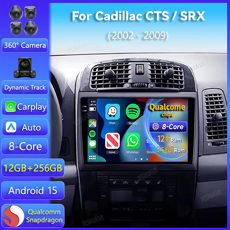 Android 15 Carplay Auto For Cadillac CTS 2002 - 2007 SRX 2003 - 2009 Car Radio GPS Wireless Video Multimedia 2Din Player Stereo