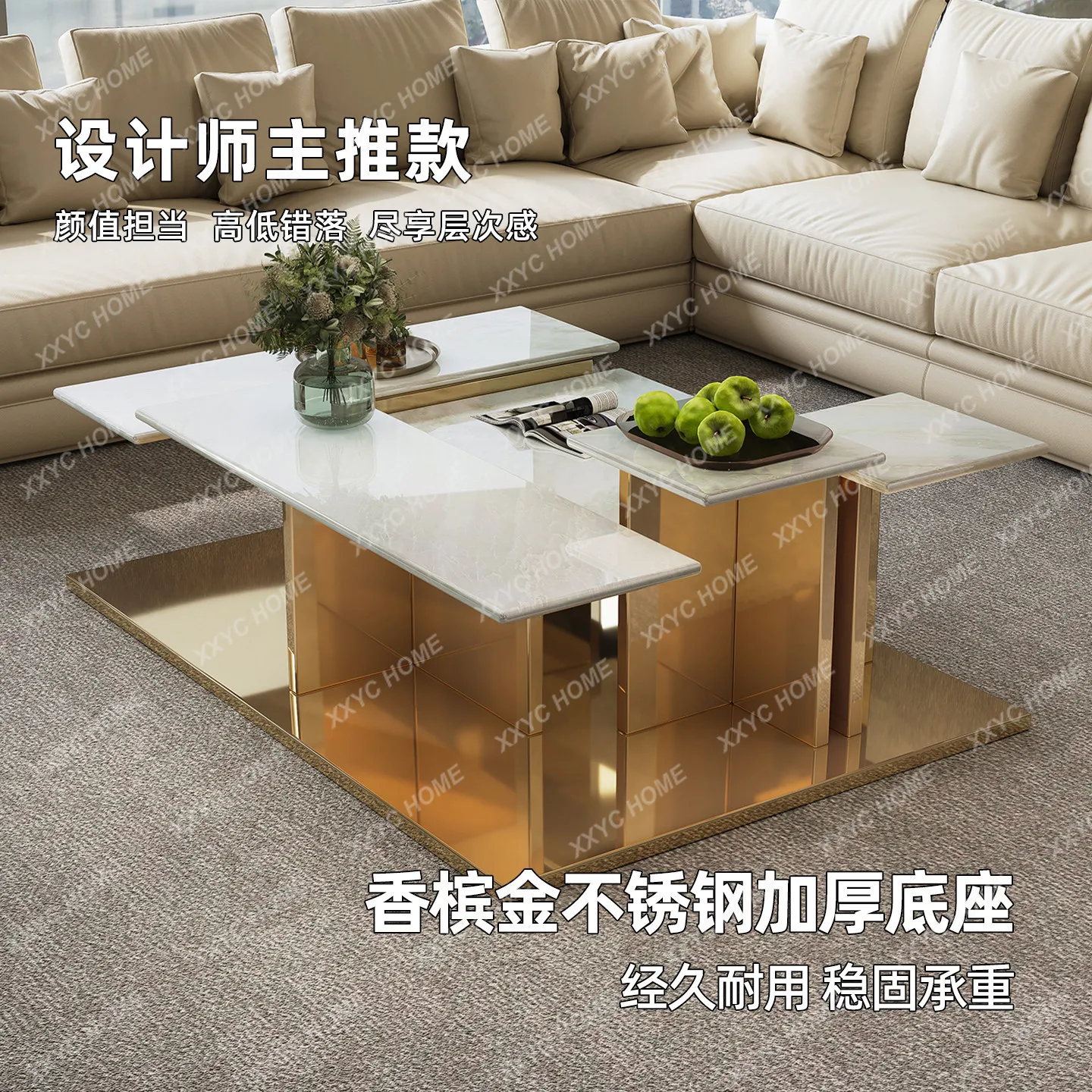 Natural Luxury Stone High-End Coffee Table Custom Light Luxury Modern Living Room Large Coffee Table Private Mansion Furniture