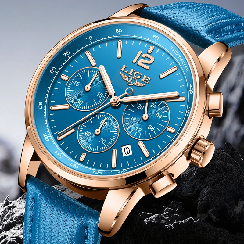 

LIGE original quartz men's watch luxury brand classic waterproof leather strap simple business calendar mens wristwatch reloj