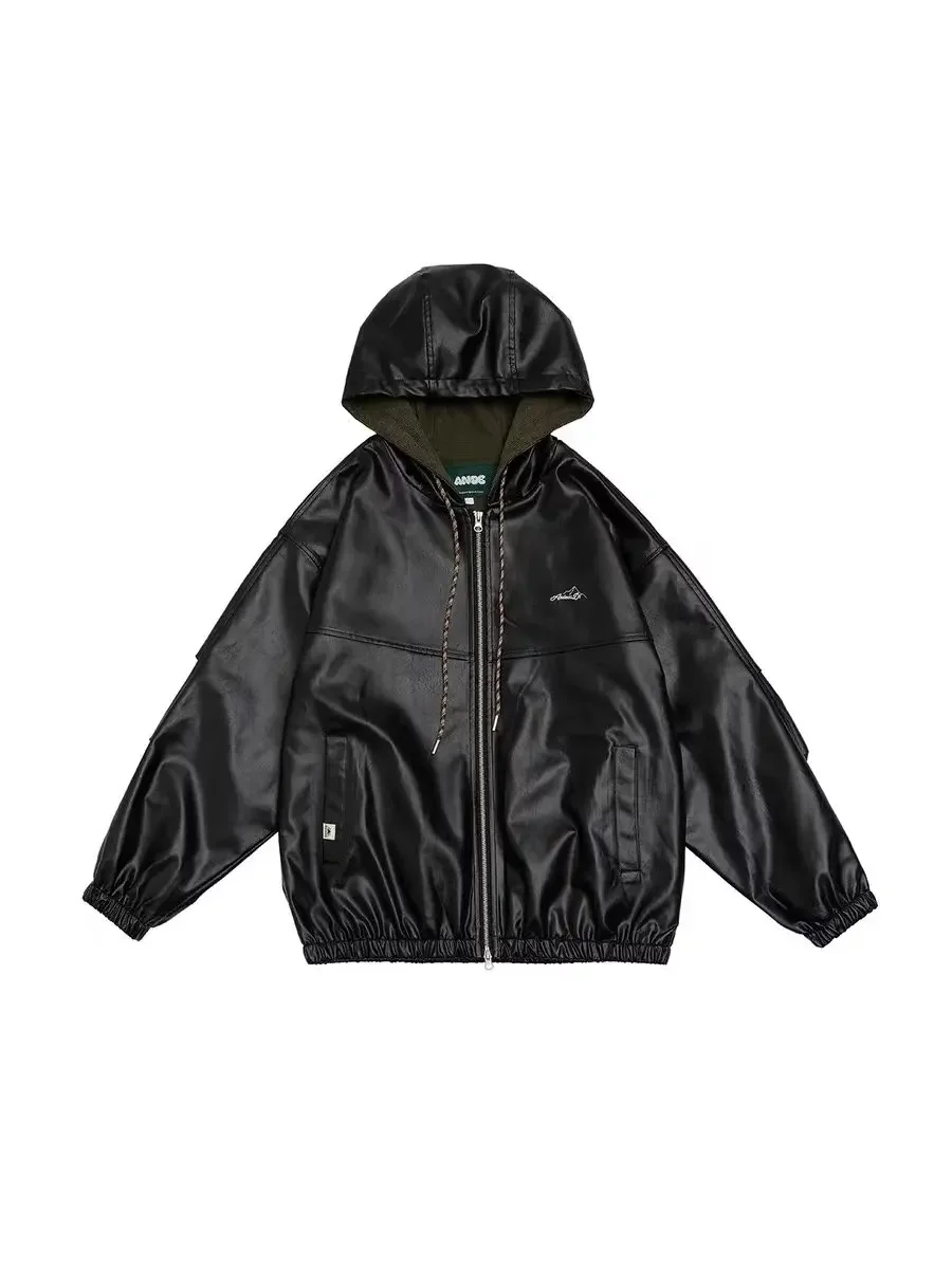 Harajuku Hooded Men Pu Leather Jacket Autumn Vintage Motorcycle