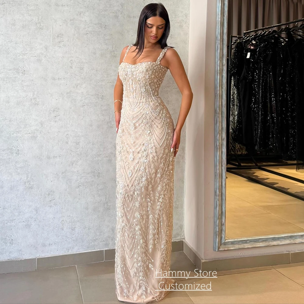 Maßgeschneidertes Abendkleid Robe De Soiree Modisches Ärmelloses Sweetheart-Kleid Luxuriöses Perlen-Pailletten-Bodenlanges Partykleid