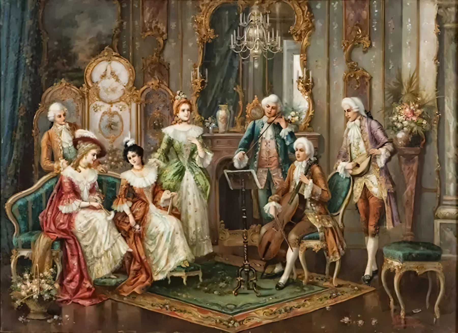 Handpainted Classic Oil Painting 'Mozart En La Corte' by Heinz Pinggera Artwork for Living Room Wall Decor on Canvas