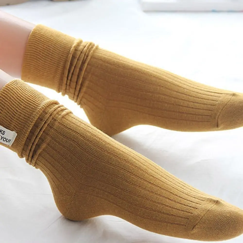 Japanese Korean Fashion High School Girls High Socks Solid Color White Khaki Beige Loose Socks Cotton Knitting Women Long Socks