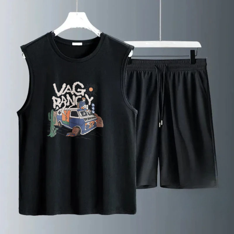 Men's Tank Top Sets 2026 Summer Quick drying seaside beach running sports clothing set  sweatshirt set oversize crewneck