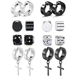 4 Psirs Stainless Steel Magnetic Earrings - Gothic Hip Hop Style, Painless Clip-On Studs for Street Fashion