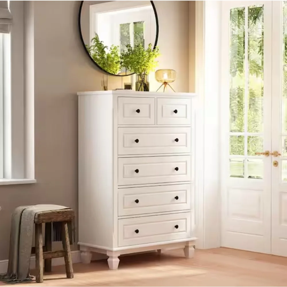 White 6-Drawers 31.5 in. W Wood Chest of Drawer Dresser, 47.4 in. H x 15.7 D; Made of MDF