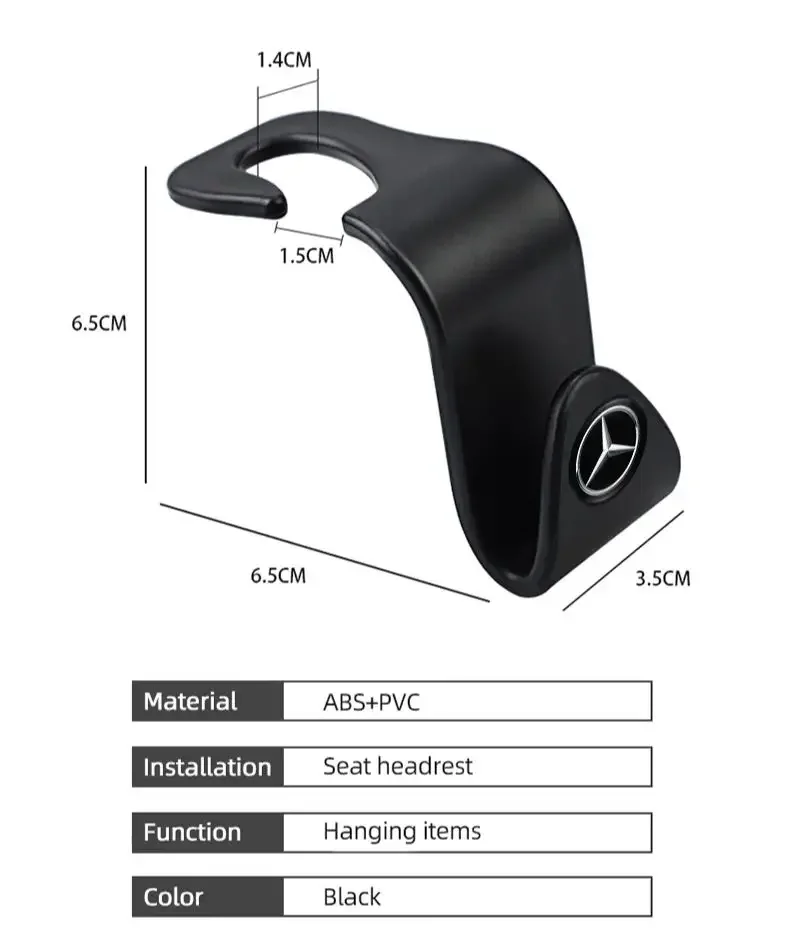 ポータブルカーシートバックフック,メルセデスベンツ用収納アクセサリー,amg w206,w204,w205,w212,w213,w221,w222,w223,w251,w464,2個