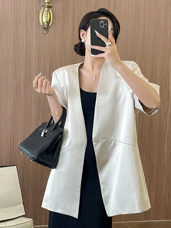

Модный свободный женский костюм с коротким рукавом: летний новый пиджак, стройнящий, повседневный, для офиса, однотонный, из полиэстера