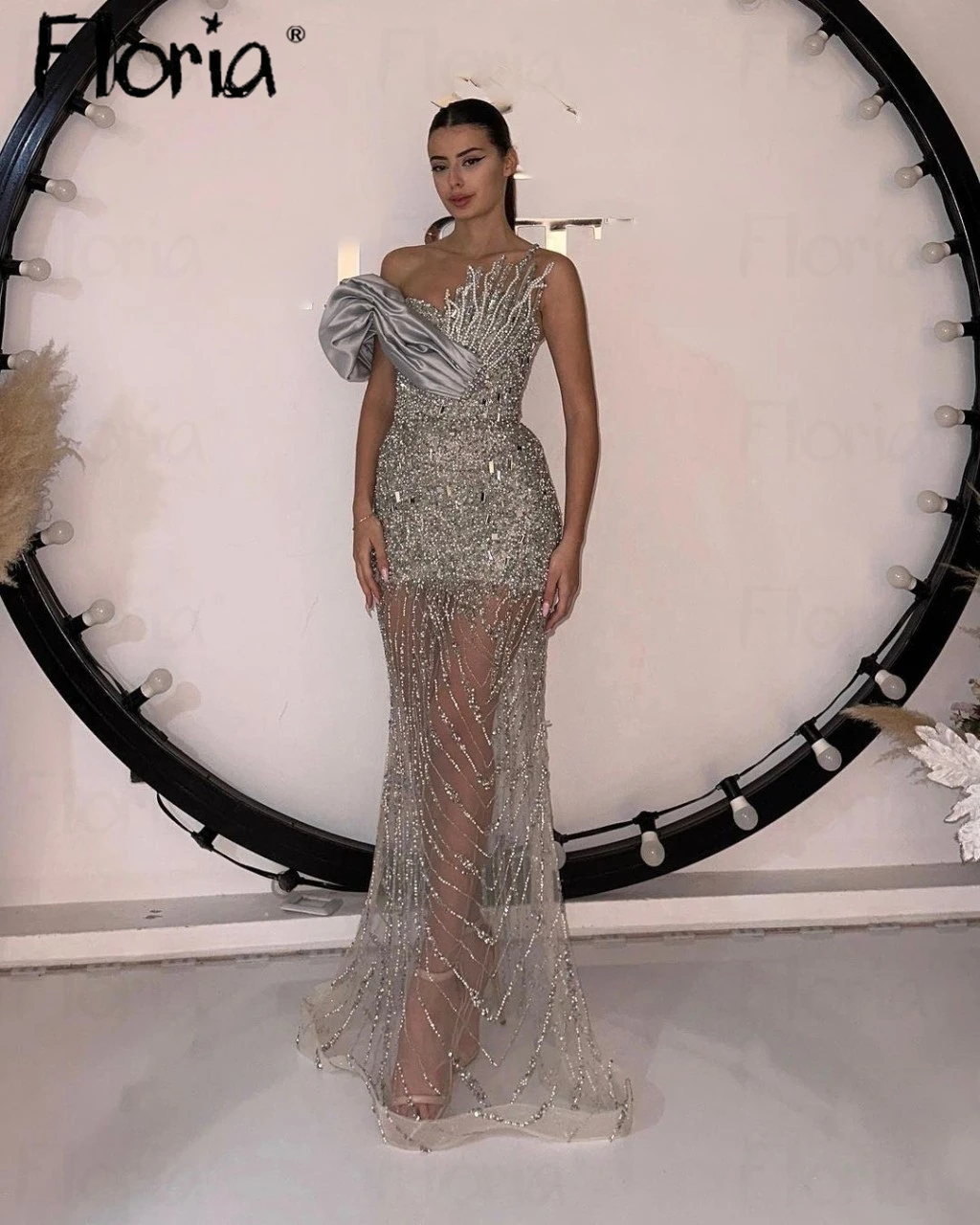 Silver Illusion Party Dress Off Shouldler Special Design Formal Prom Dresses Women Pageant Gowns Arabic Birthday Wear Custom