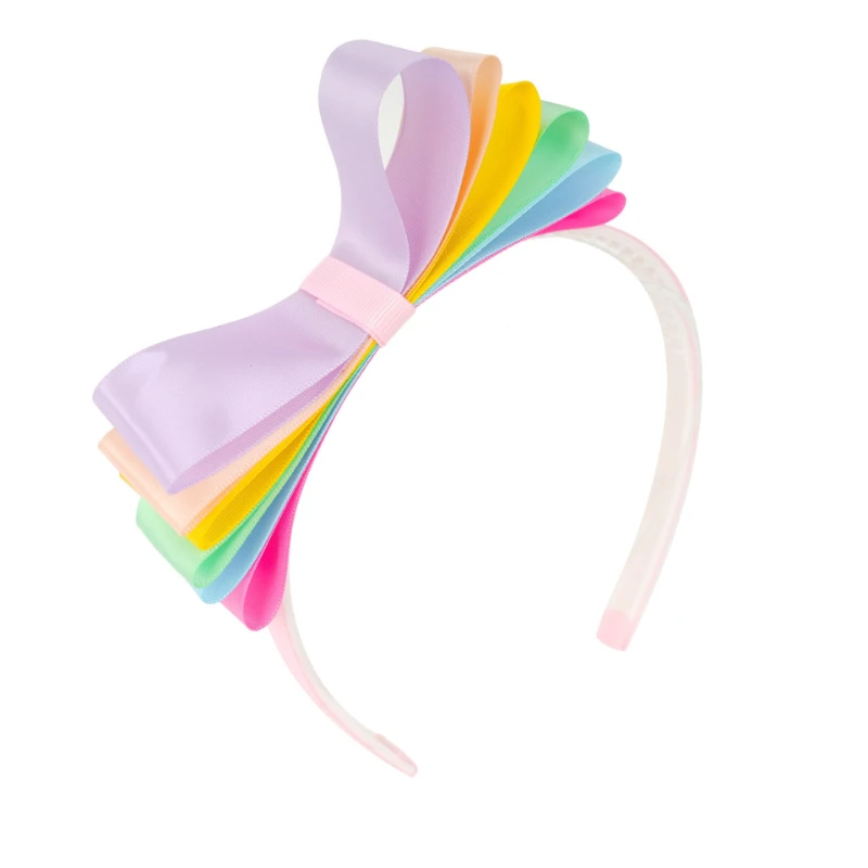 Rainbow Ribbon Bow Headband Sweet Girls Hair Hoop Colorful Party Hair Accessory for Birthday Holiday Celebration Dress Up Decor view 5