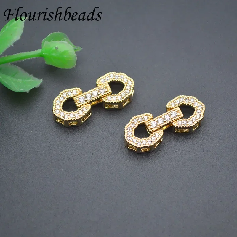 Jewelry Findings DIY Pearl Necklace Gold Color Connector Clasp Paved CZ Beads Accessories 10pcs/lot